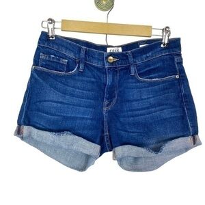 FRAME Denim Shorts Womens 25 Le Cutoff Dark Blue Folded Cuff REVOLVE Plummer